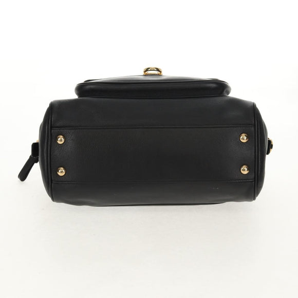 Salvatore Ferragamo Gancini Chain Hand Bag Leather Black Gold Auth BA8686V