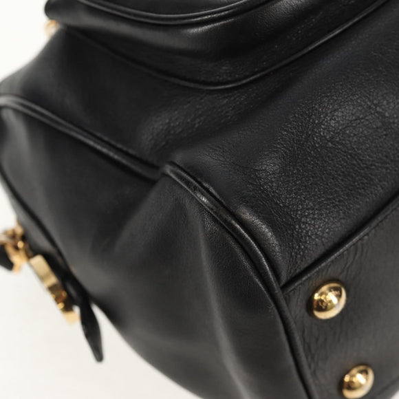 Salvatore Ferragamo Gancini Chain Hand Bag Leather Black Gold Auth BA8686V