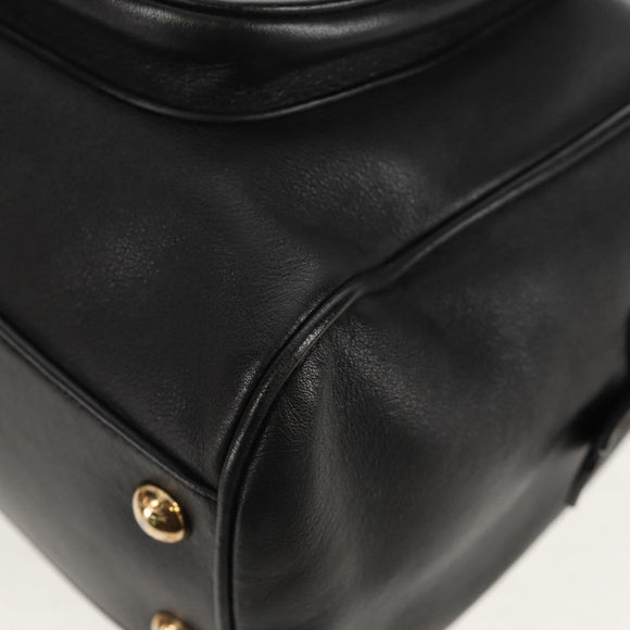 Salvatore Ferragamo Gancini Chain Hand Bag Leather Black Gold Auth BA8686V