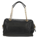 Salvatore Ferragamo Gancini Chain Hand Bag Leather Black Gold Auth BA8686V-3