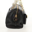 Salvatore Ferragamo Gancini Chain Hand Bag Leather Black Gold Auth BA8686V-5