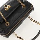 Salvatore Ferragamo Gancini Chain Hand Bag Leather Black Gold Auth BA8686V-6
