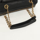 Salvatore Ferragamo Gancini Chain Hand Bag Leather Black Gold Auth BA8686V-7