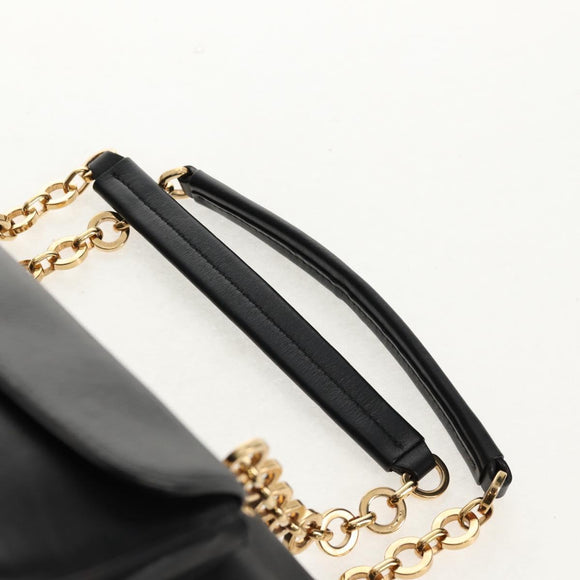 Salvatore Ferragamo Gancini Chain Hand Bag Leather Black Gold Auth BA8686V