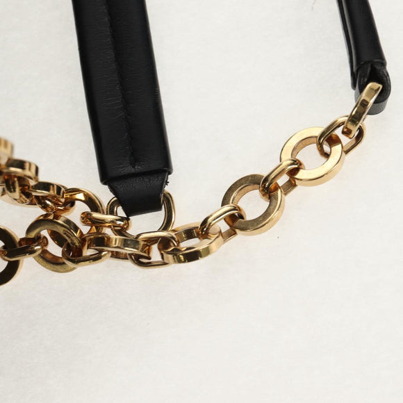 Salvatore Ferragamo Gancini Chain Hand Bag Leather Black Gold Auth BA8686V