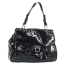 Salvatore Ferragamo Gancini Shoulder Bag Enamel Black Silver Auth BA8687-1
