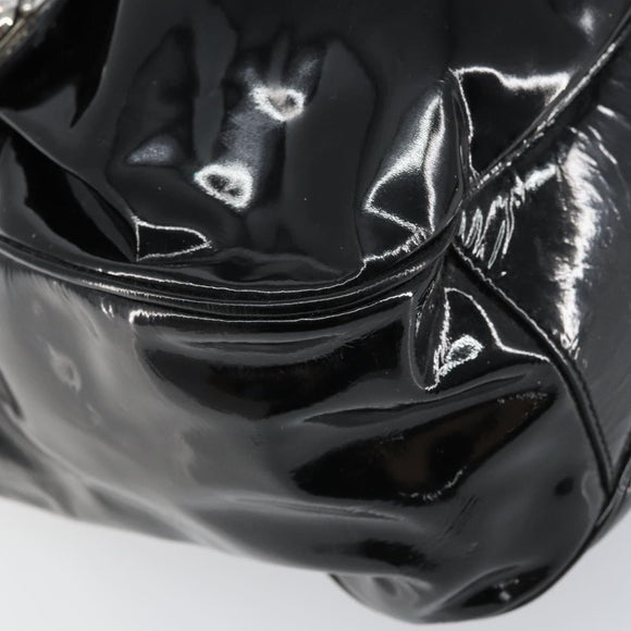 Salvatore Ferragamo Gancini Shoulder Bag Enamel Black Silver Auth BA8687