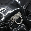 Salvatore Ferragamo Gancini Shoulder Bag Enamel Black Silver Auth BA8687-14