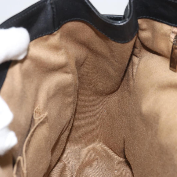 Salvatore Ferragamo Gancini Shoulder Bag Enamel Black Silver Auth BA8687