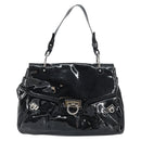 Salvatore Ferragamo Gancini Shoulder Bag Enamel Black Silver Auth BA8687-2