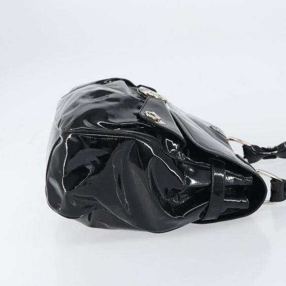 Salvatore Ferragamo Gancini Shoulder Bag Enamel Black Silver Auth BA8687