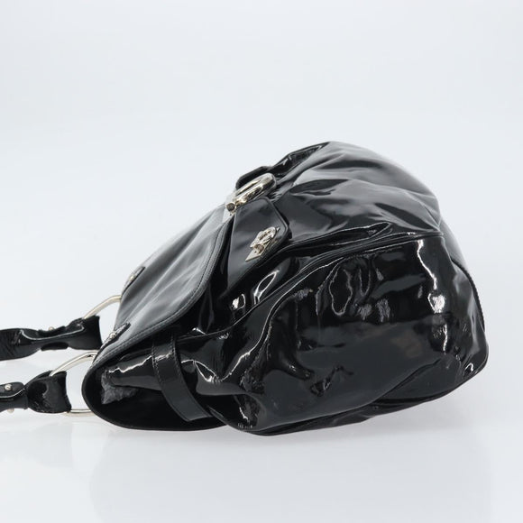 Salvatore Ferragamo Gancini Shoulder Bag Enamel Black Silver Auth BA8687