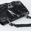 Salvatore Ferragamo Gancini Shoulder Bag Enamel Black Silver Auth BA8687-6