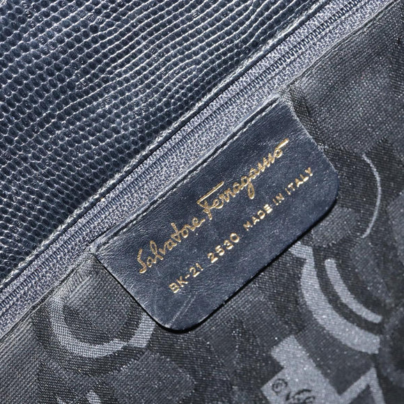 Salvatore Ferragamo Vala Tote Bag Leather Black Gold Auth BA8688