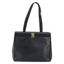 Salvatore Ferragamo Vala Tote Bag Leather Black Gold Auth BA8688-2