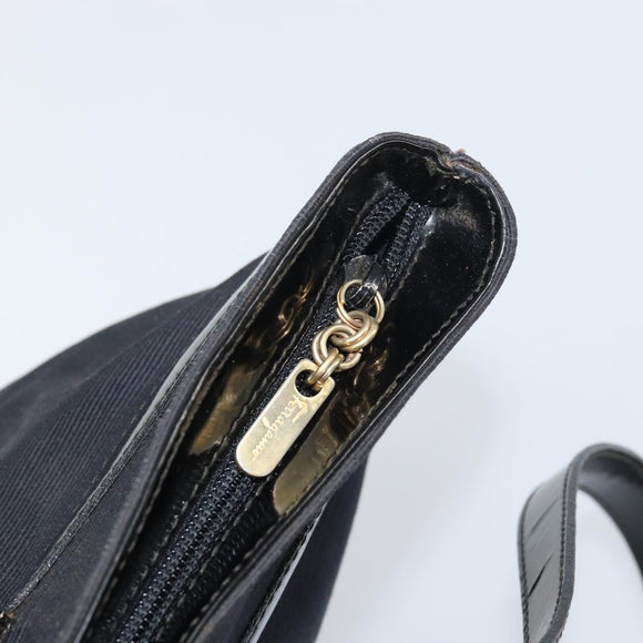 Salvatore Ferragamo Vala Tote Bag Canvas Black Gold Auth BA8689