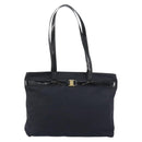 Salvatore Ferragamo Vala Tote Bag Canvas Black Gold Auth BA8689-2