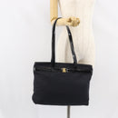 Salvatore Ferragamo Vala Tote Bag Canvas Black Gold Auth BA8689-22