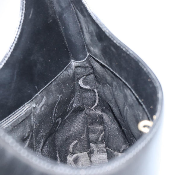 Salvatore Ferragamo Gancini Shoulder Bag Leather Black Gold Auth BA8690