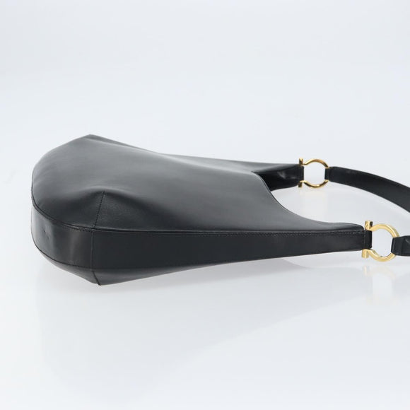 Salvatore Ferragamo Gancini Shoulder Bag Leather Black Gold Auth BA8690