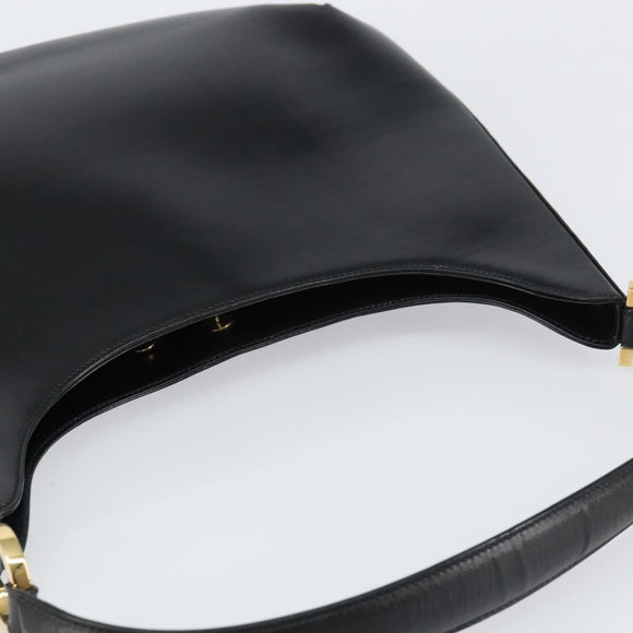 Salvatore Ferragamo Gancini Shoulder Bag Leather Black Gold Auth BA8690