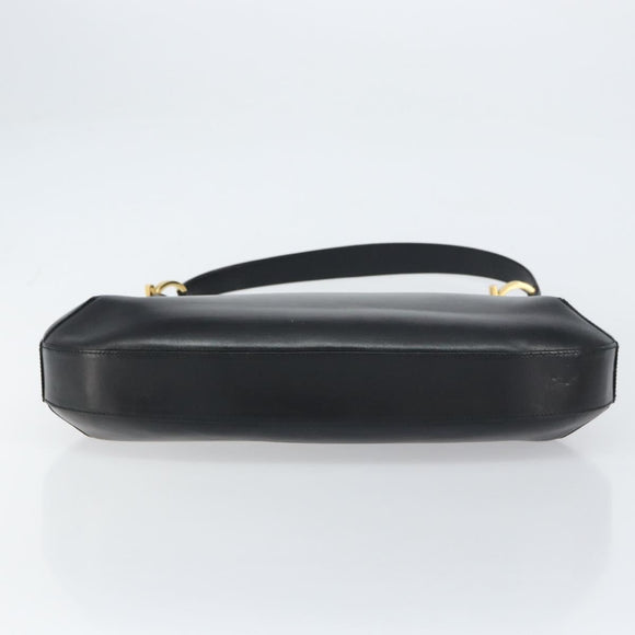 Salvatore Ferragamo Gancini Shoulder Bag Leather Black Gold Auth BA8690