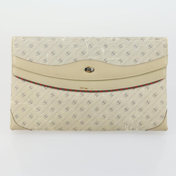 Salvatore Ferragamo Gucci Clutch Hand Bag Canvas PVC 2 Set Beige Auth BA8691