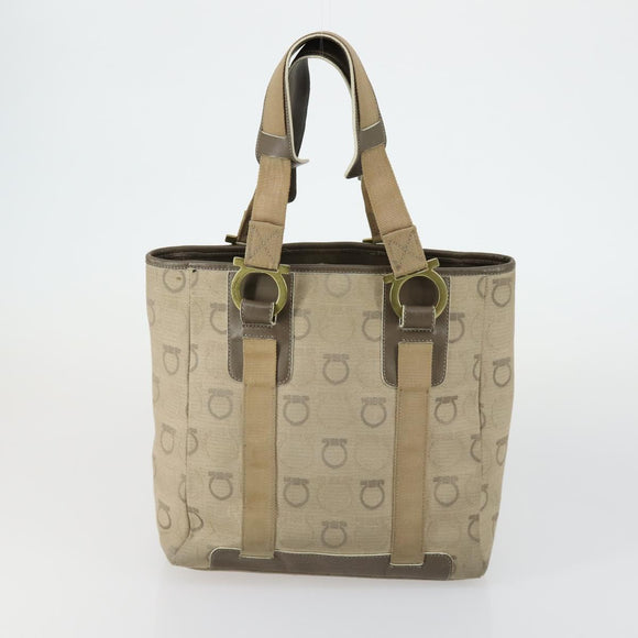 Salvatore Ferragamo Gucci Clutch Hand Bag Canvas PVC 2 Set Beige Auth BA8691
