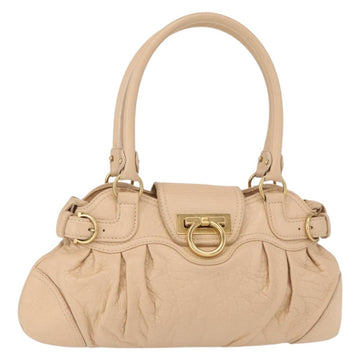 Salvatore Ferragamo Gancini Hand Bag Leather Beige Gold Auth BA8692