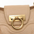 Salvatore Ferragamo Gancini Hand Bag Leather Beige Gold Auth BA8692-17