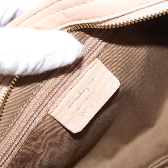 Salvatore Ferragamo Gancini Hand Bag Leather Beige Gold Auth BA8692