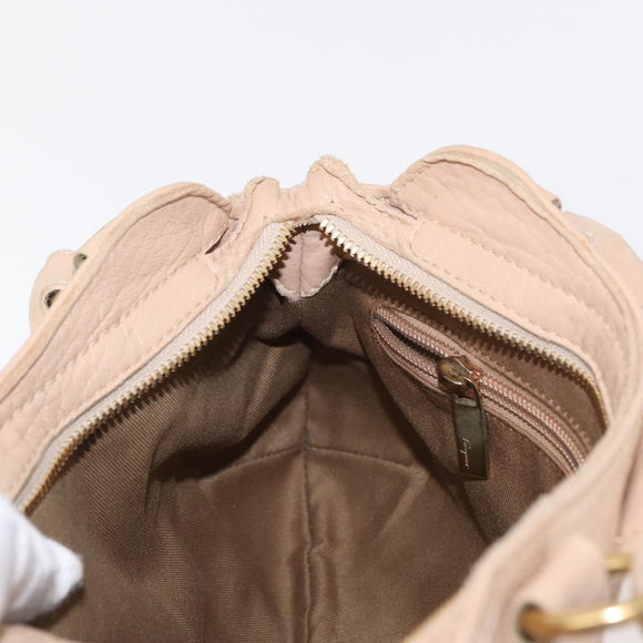 Salvatore Ferragamo Gancini Hand Bag Leather Beige Gold Auth BA8692