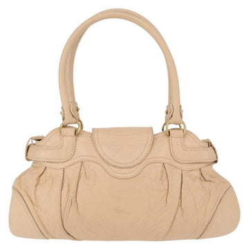 Salvatore Ferragamo Gancini Hand Bag Leather Beige Gold Auth BA8692 - 0