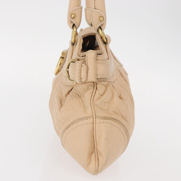 Salvatore Ferragamo Gancini Hand Bag Leather Beige Gold Auth BA8692