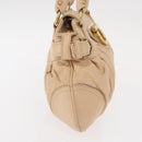 Salvatore Ferragamo Gancini Hand Bag Leather Beige Gold Auth BA8692-4