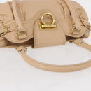Salvatore Ferragamo Gancini Hand Bag Leather Beige Gold Auth BA8692-6