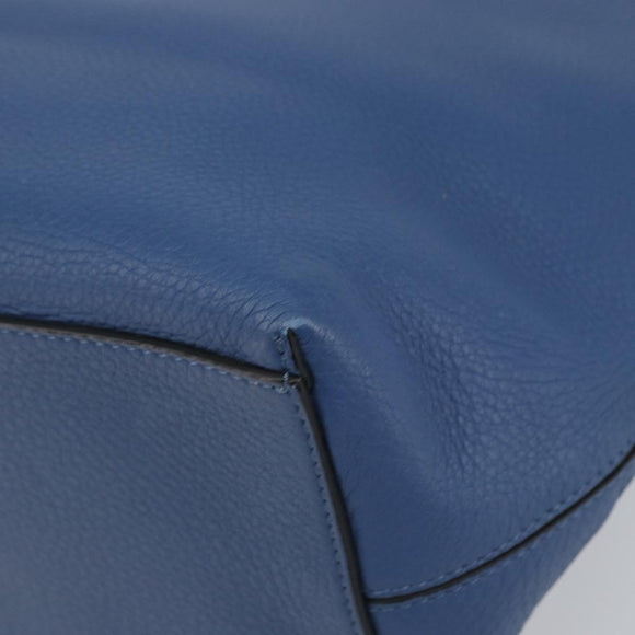 VALENTINO Studs Tote Bag Leather Blue Silver Auth BA8693