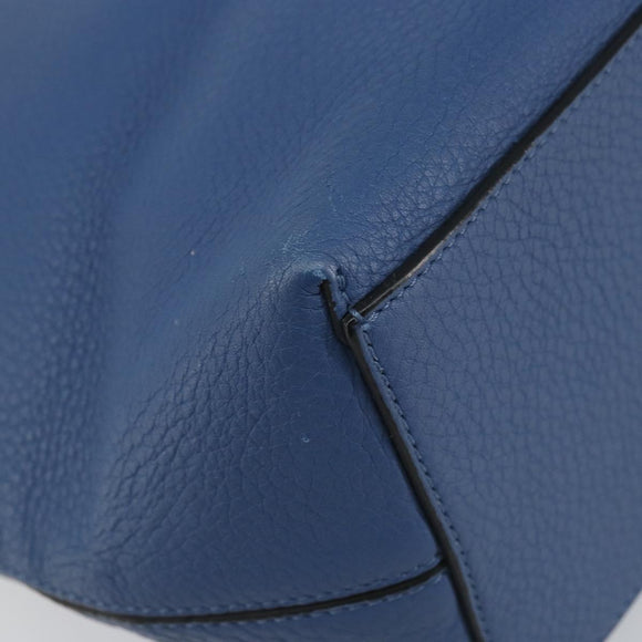 VALENTINO Studs Tote Bag Leather Blue Silver Auth BA8693