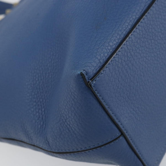 VALENTINO Studs Tote Bag Leather Blue Silver Auth BA8693