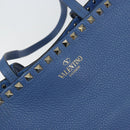 VALENTINO Studs Tote Bag Leather Blue Silver Auth BA8693-17