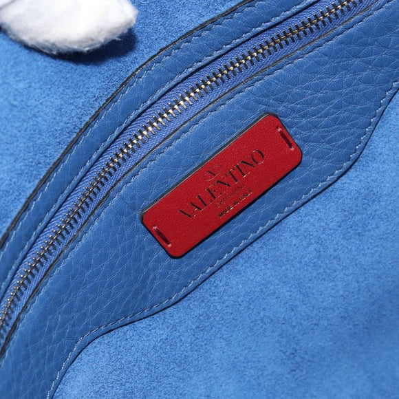 VALENTINO Studs Tote Bag Leather Blue Silver Auth BA8693