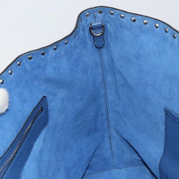 VALENTINO Studs Tote Bag Leather Blue Silver Auth BA8693