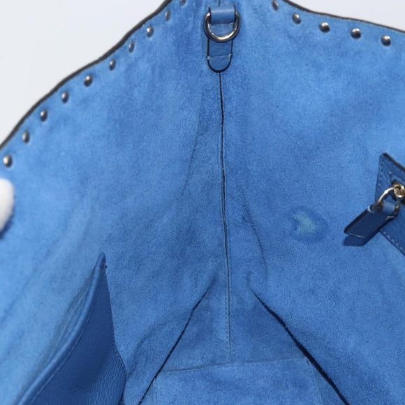 VALENTINO Studs Tote Bag Leather Blue Silver Auth BA8693