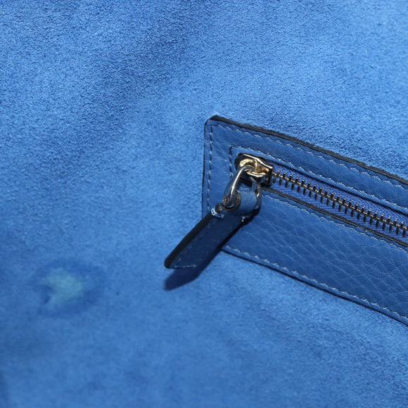 VALENTINO Studs Tote Bag Leather Blue Silver Auth BA8693