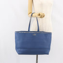 VALENTINO Studs Tote Bag Leather Blue Silver Auth BA8693-23
