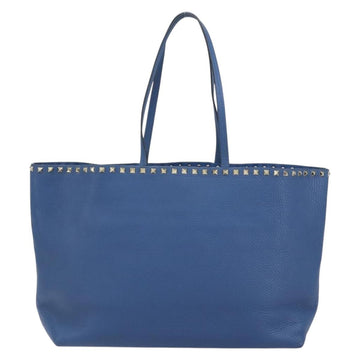 VALENTINO Studs Tote Bag Leather Blue Silver Auth BA8693 - 0