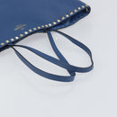 VALENTINO Studs Tote Bag Leather Blue Silver Auth BA8693-7