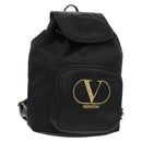 VALENTINO Backpack Nylon Leather Black Gold Auth BA8694-1