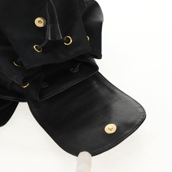 VALENTINO Backpack Nylon Leather Black Gold Auth BA8694