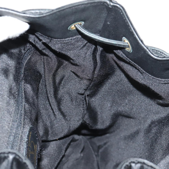 VALENTINO Backpack Nylon Leather Black Gold Auth BA8694